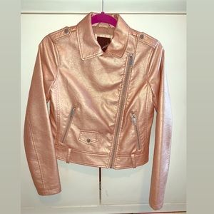 metallic pink faux leather jacket